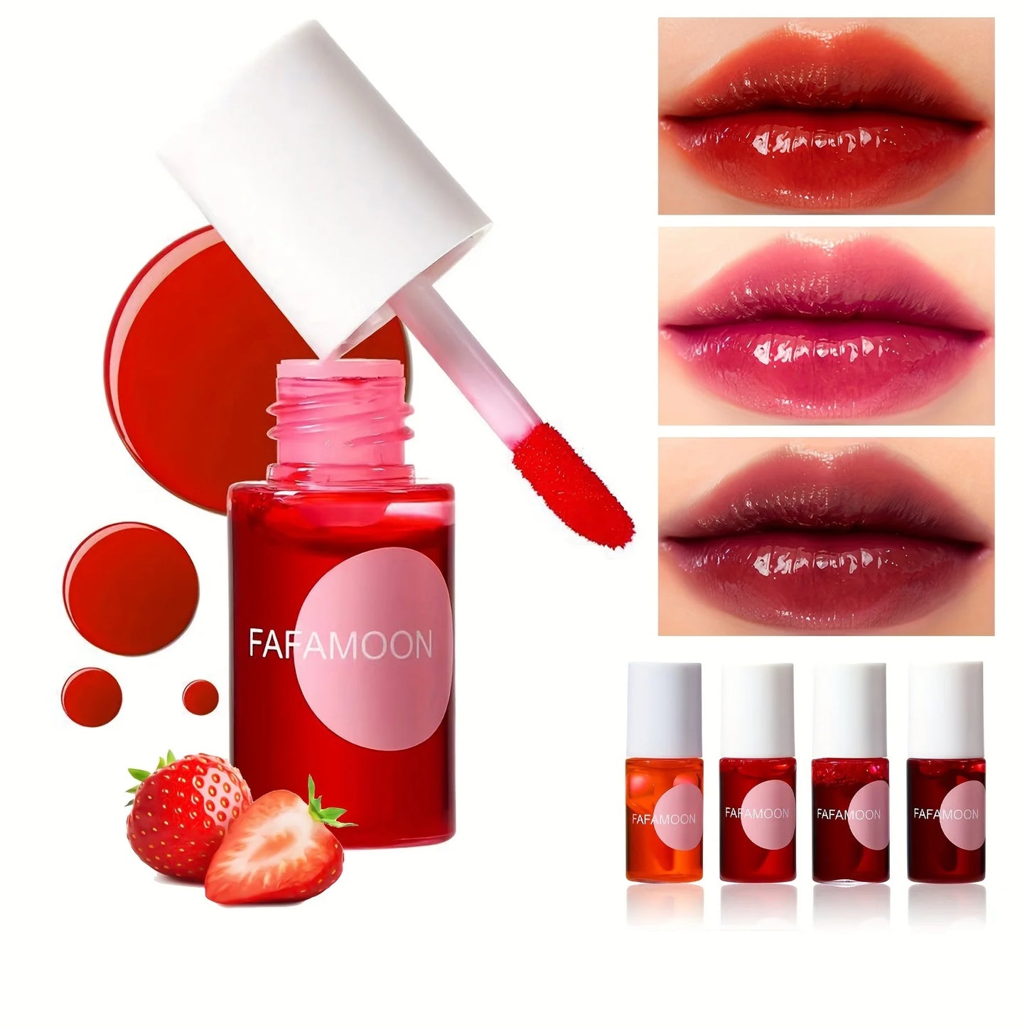 4 color Fruity Lip Tint Water Gloss Tint,Moisturizing Waterproof Liquid Lipstick, Non-Stick,High Pigment,Long-Lasting Colors.