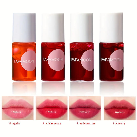 4 color Fruity Lip Tint Water Gloss Tint,Moisturizing Waterproof Liquid Lipstick, Non-Stick,High Pigment,Long-Lasting Colors.