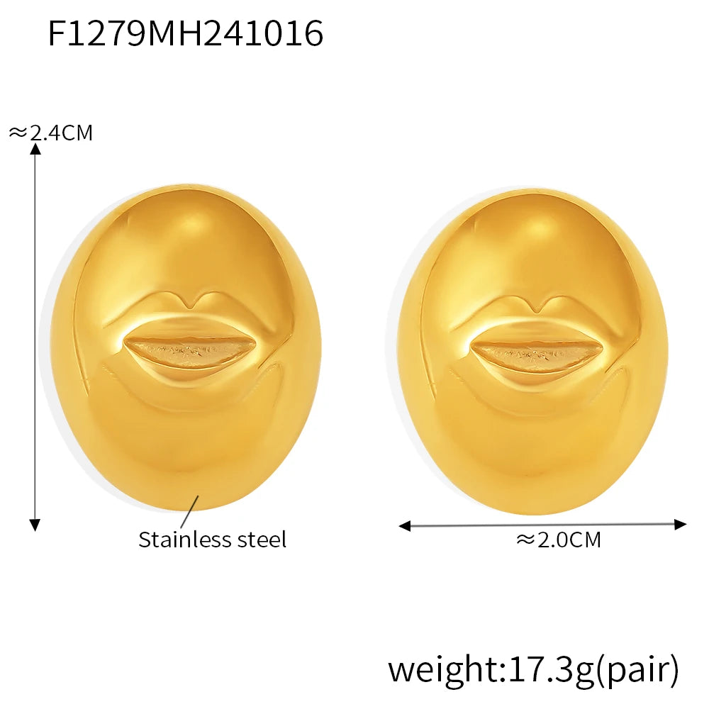 eye-catcher Vintage Stainless Steel Earrings For Women Waterproof Gold Plated Smile Lips Luxury Ear Stud OL Jewelry
