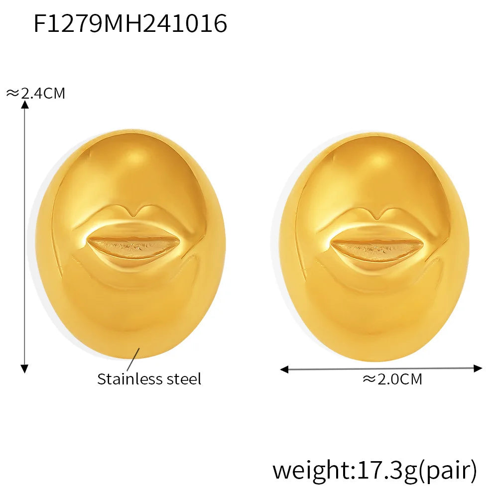 eye-catcher Vintage Stainless Steel Earrings For Women Waterproof Gold Plated Smile Lips Luxury Ear Stud OL Jewelry
