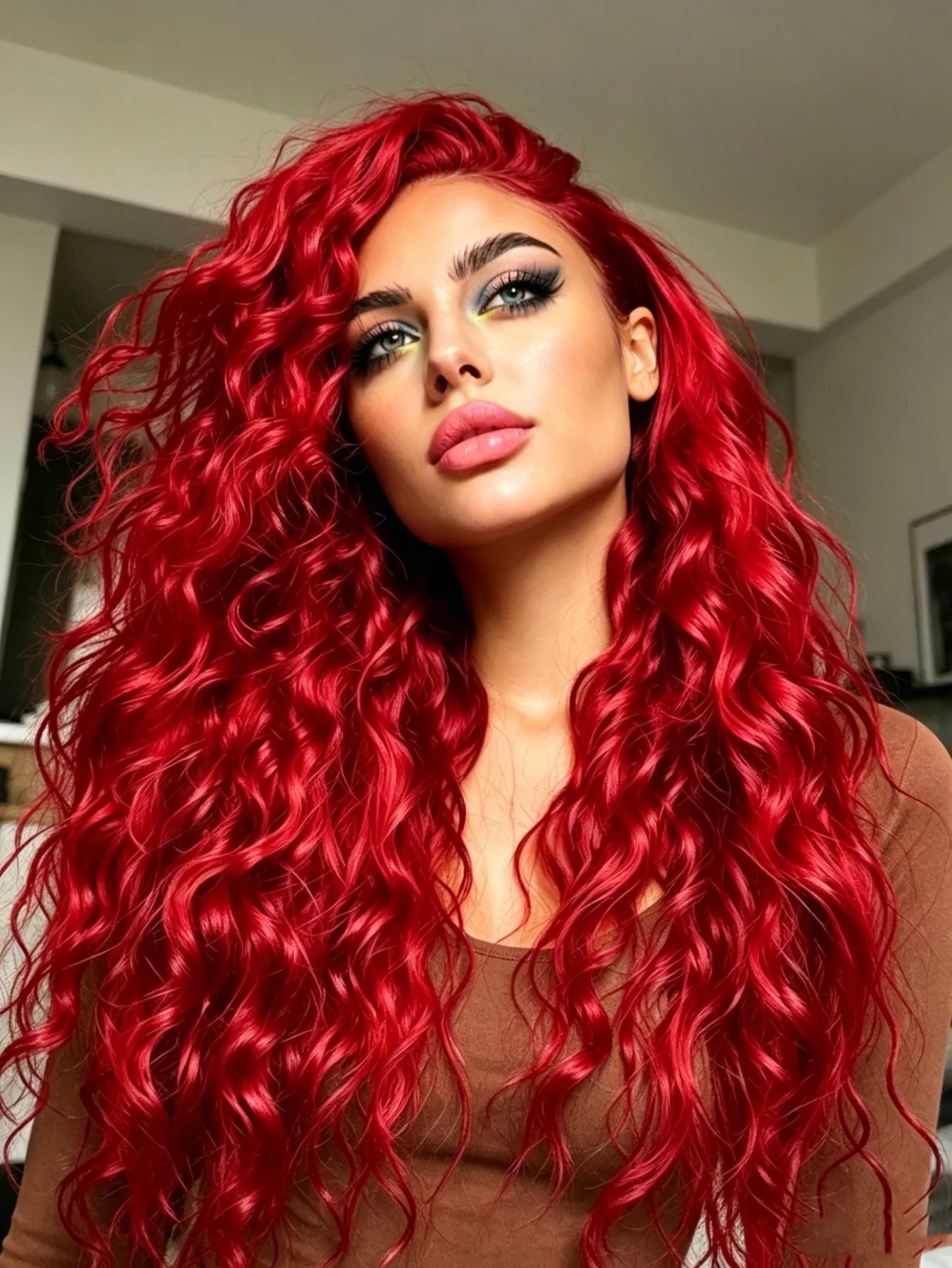 Red Deep Wave Lace Front Wigs Human Hair 13x4 HD Full Lace Frontal Wigs Pre Plucked Bleached Knots 200% Density Deep Curly Human Hair Wig For Daily Holiday Travel Wear Beginner Friendly Soft and Health For Cosplay Party Gifts